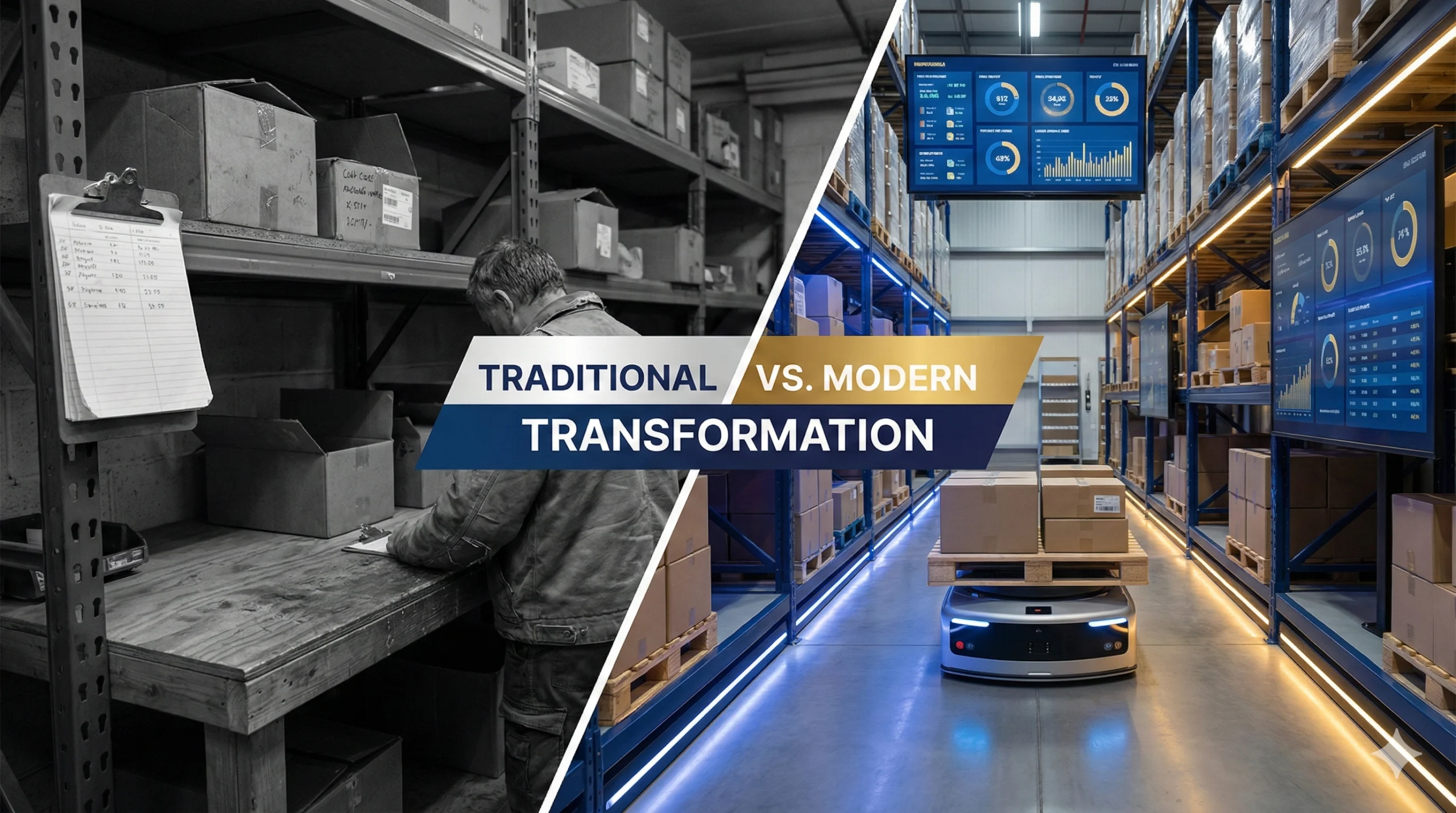 SAP EWM Lagerverwaltung - Mitarbeiter mit Tablet steuert Hochregallager in Echtzeit